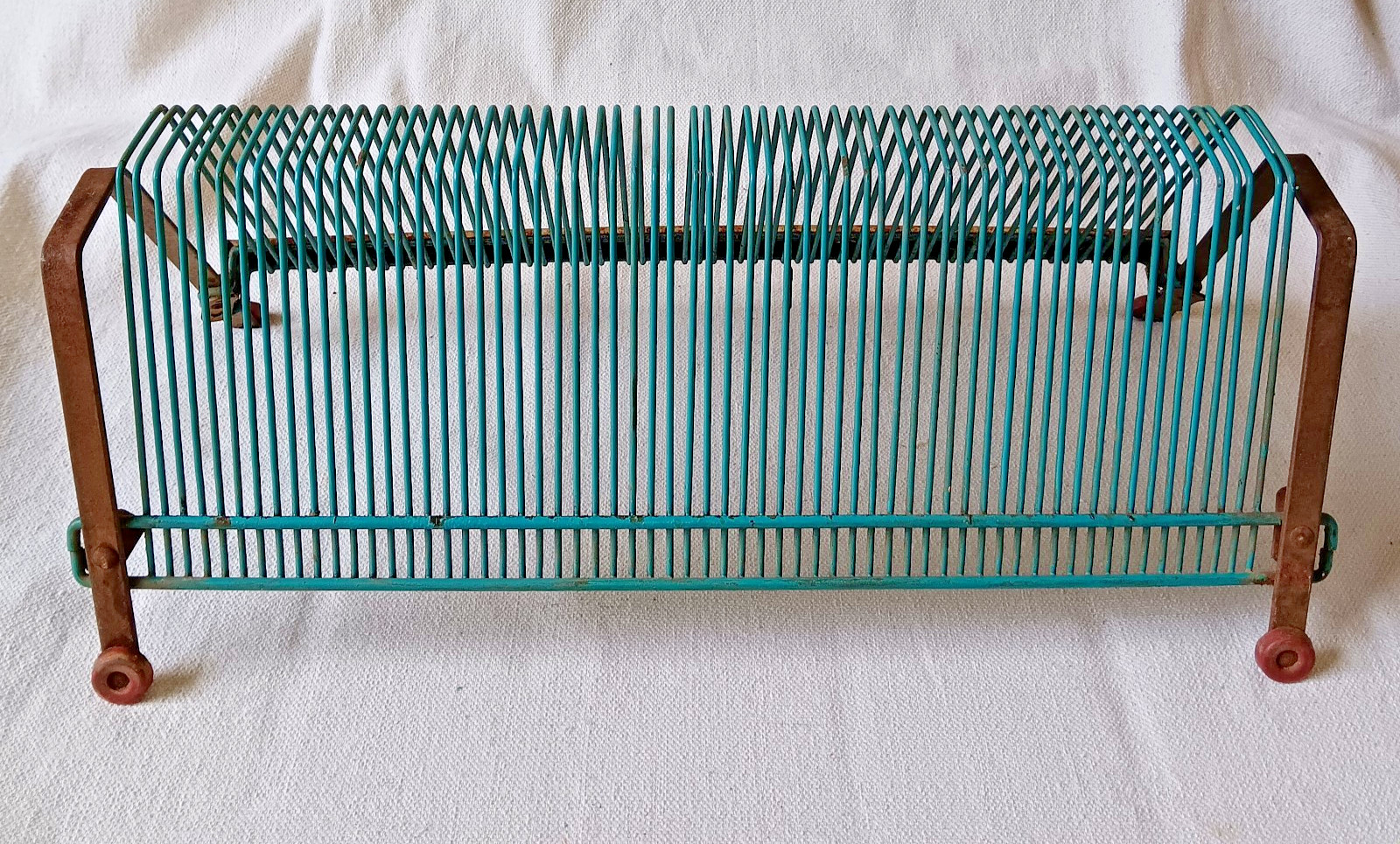 Vtg 60 Lyric RECORD HOLDER Tabletop  Turquoise w/Wheels RETRO COOL 17" x 8" x 7"