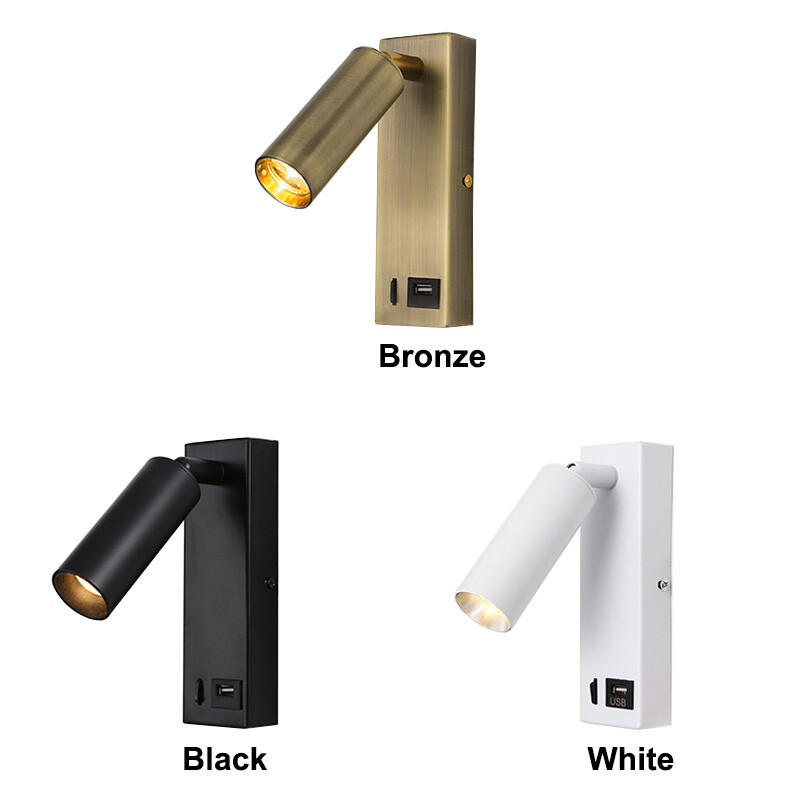 COB LED Bedside Light Wall Lamp Fixture USB Charging Port Switch Surface Mounted