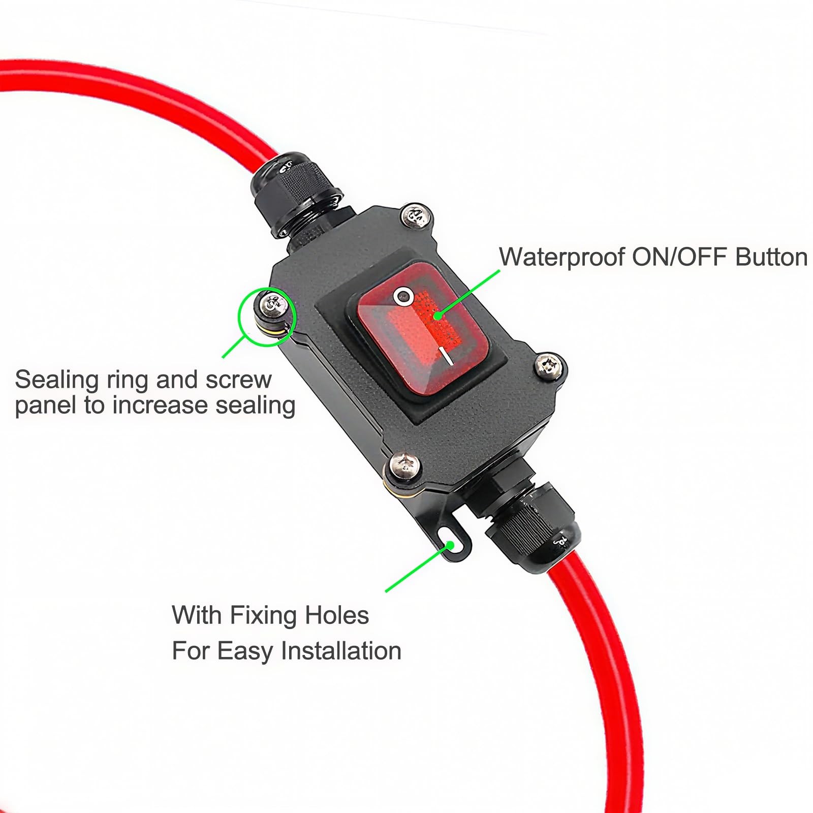 12V Inline Power Switch, IP67 Waterproof Battery Disconnect Switch with Dual ...