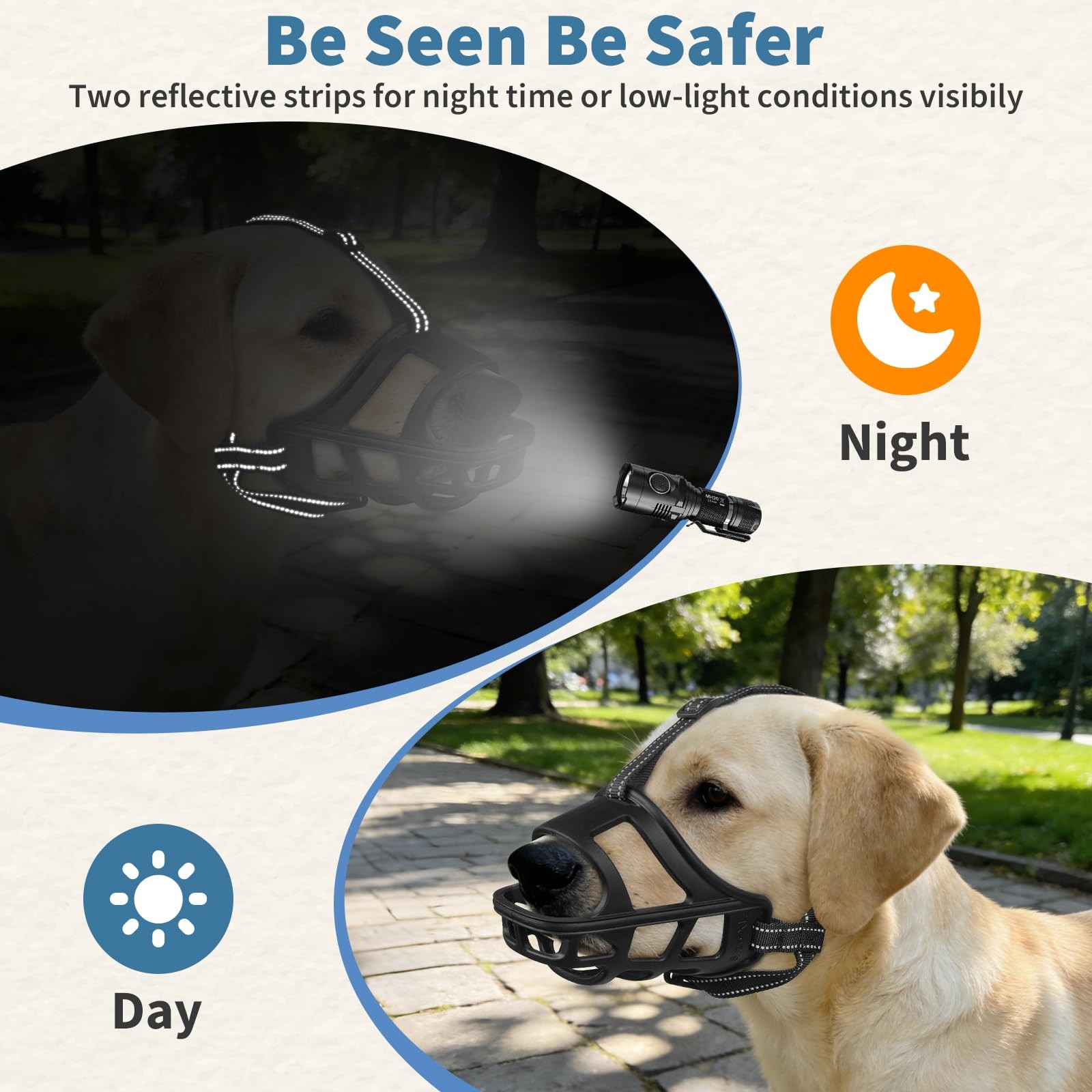 BARKLESS Dog Basket Muzzle for Medium & Large Dogs, Humane Cage S, Black