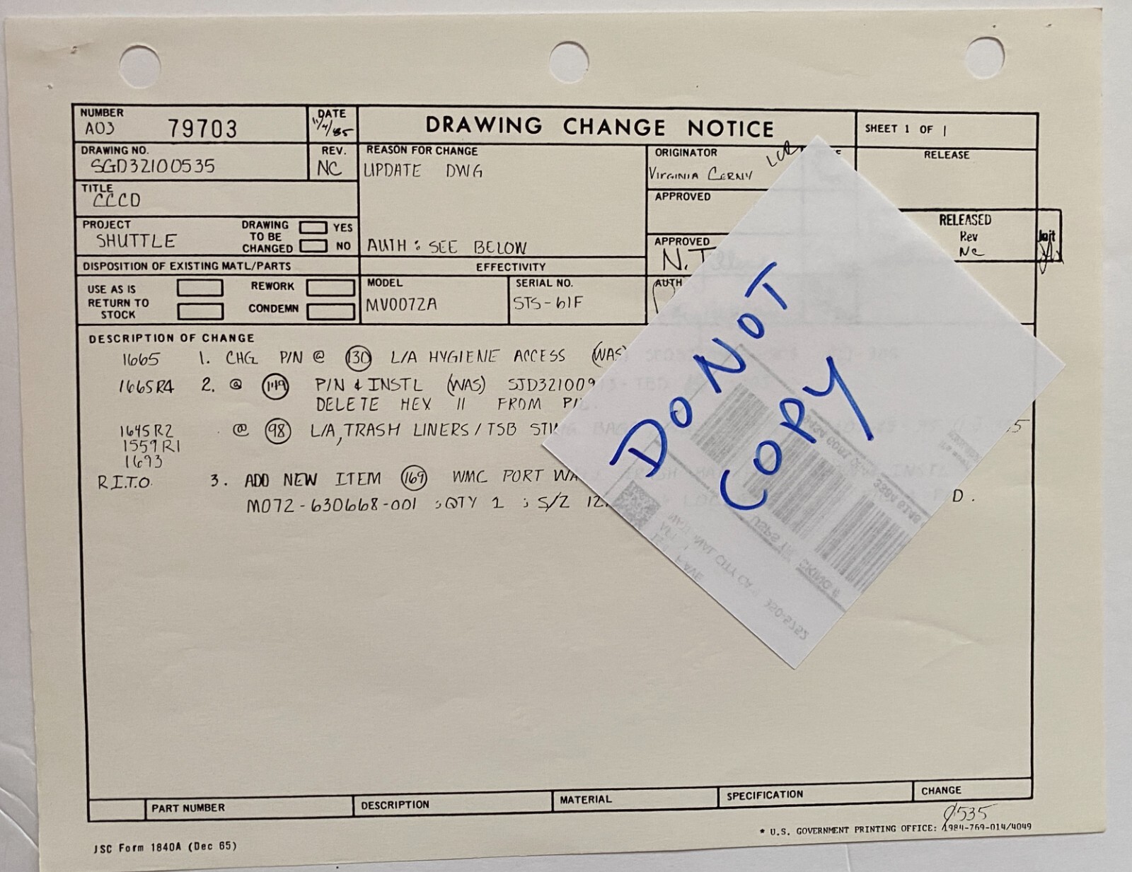 NASA - STS-51L - RARE Classified Documents Pertaining to Construction