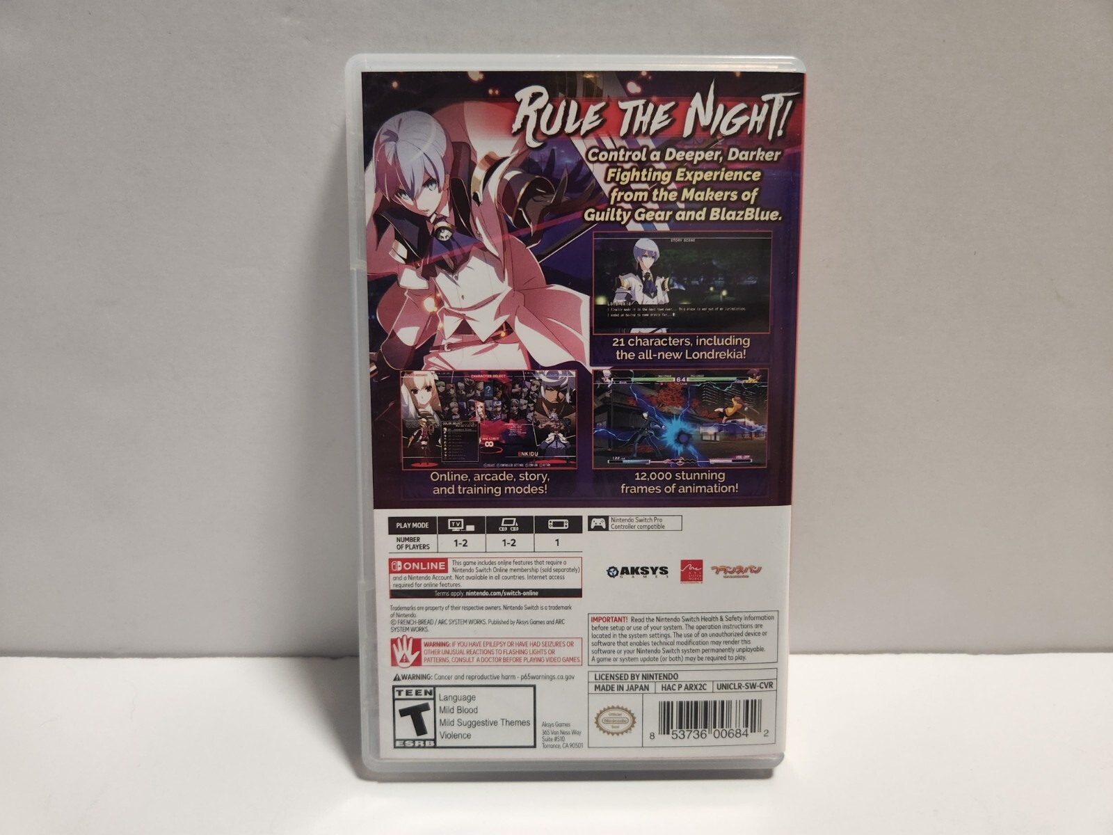 Under Night In-Birth Exe: Late (Nintendo Switch) Original Case & Artwork Only
