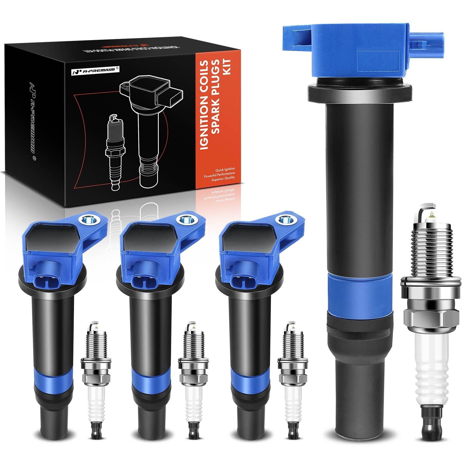 A-Premium Set of 4 Blue Ignition Coil Pack and Iridium Spark Plugs Compatible wi