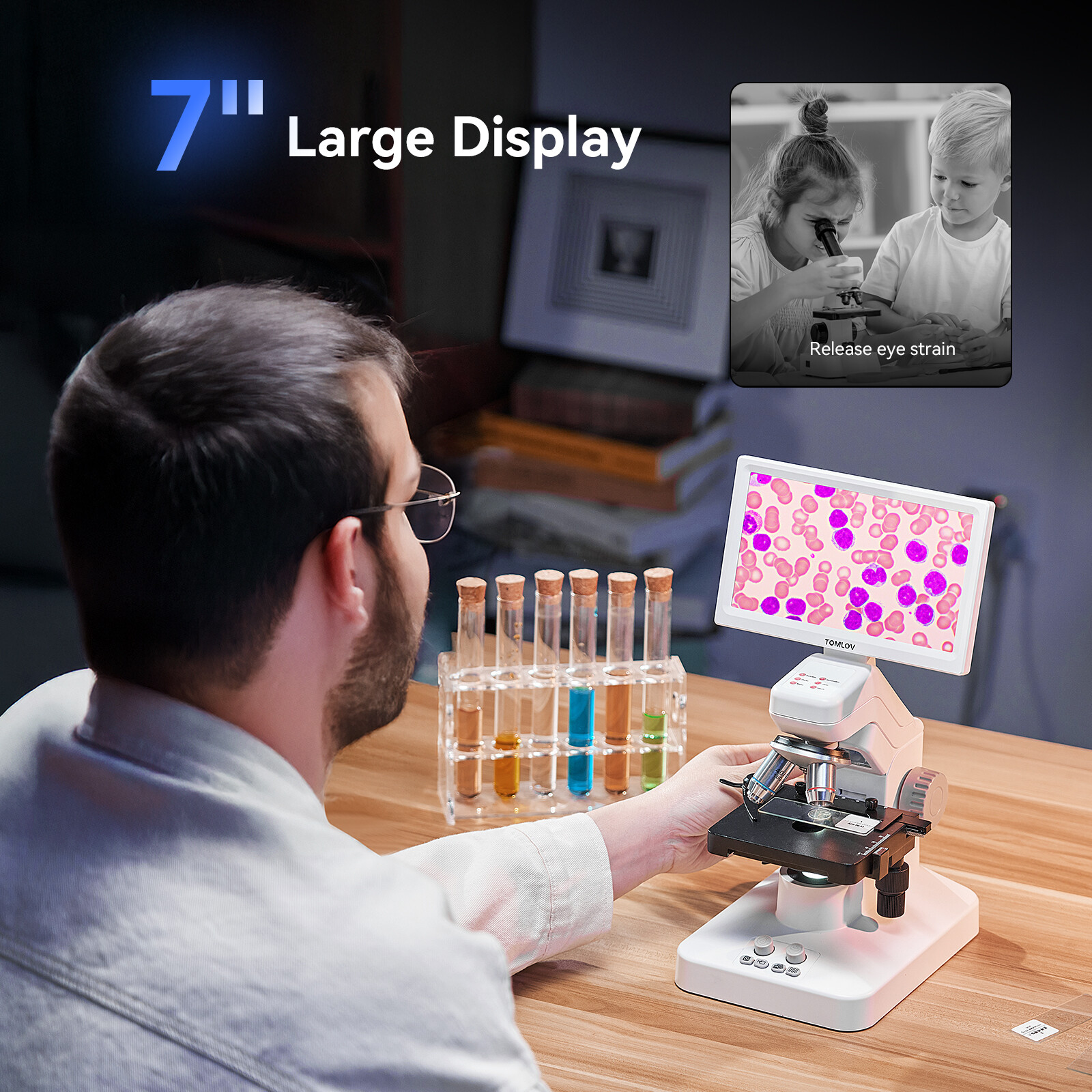 TOMLOV DM301 Max 7" Digital Lab Microscope 1200X Wireless Biological Microscope