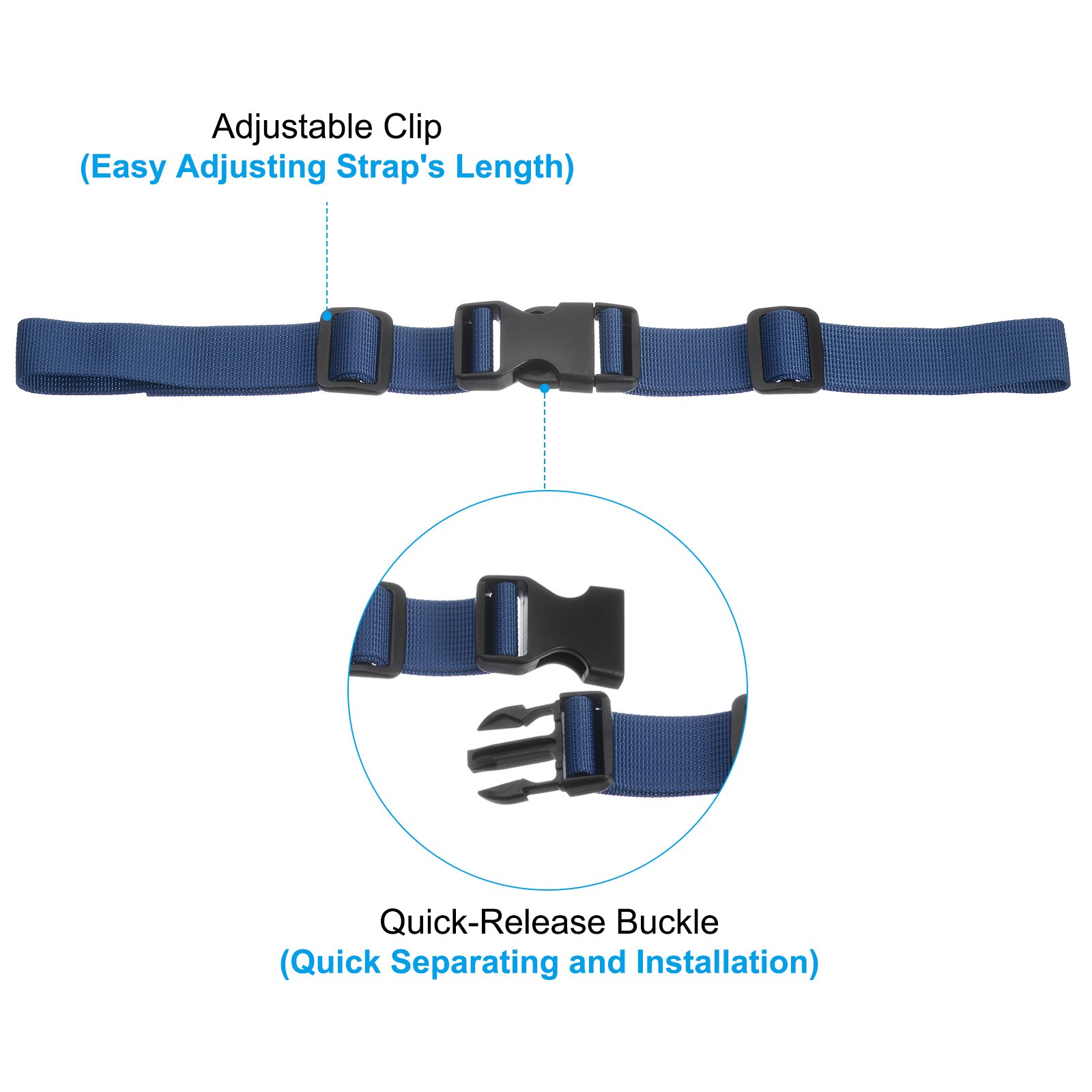 Backpack Chest Strap, 2 Pcs Strap with Quick-Release Buckle, Dark Blue