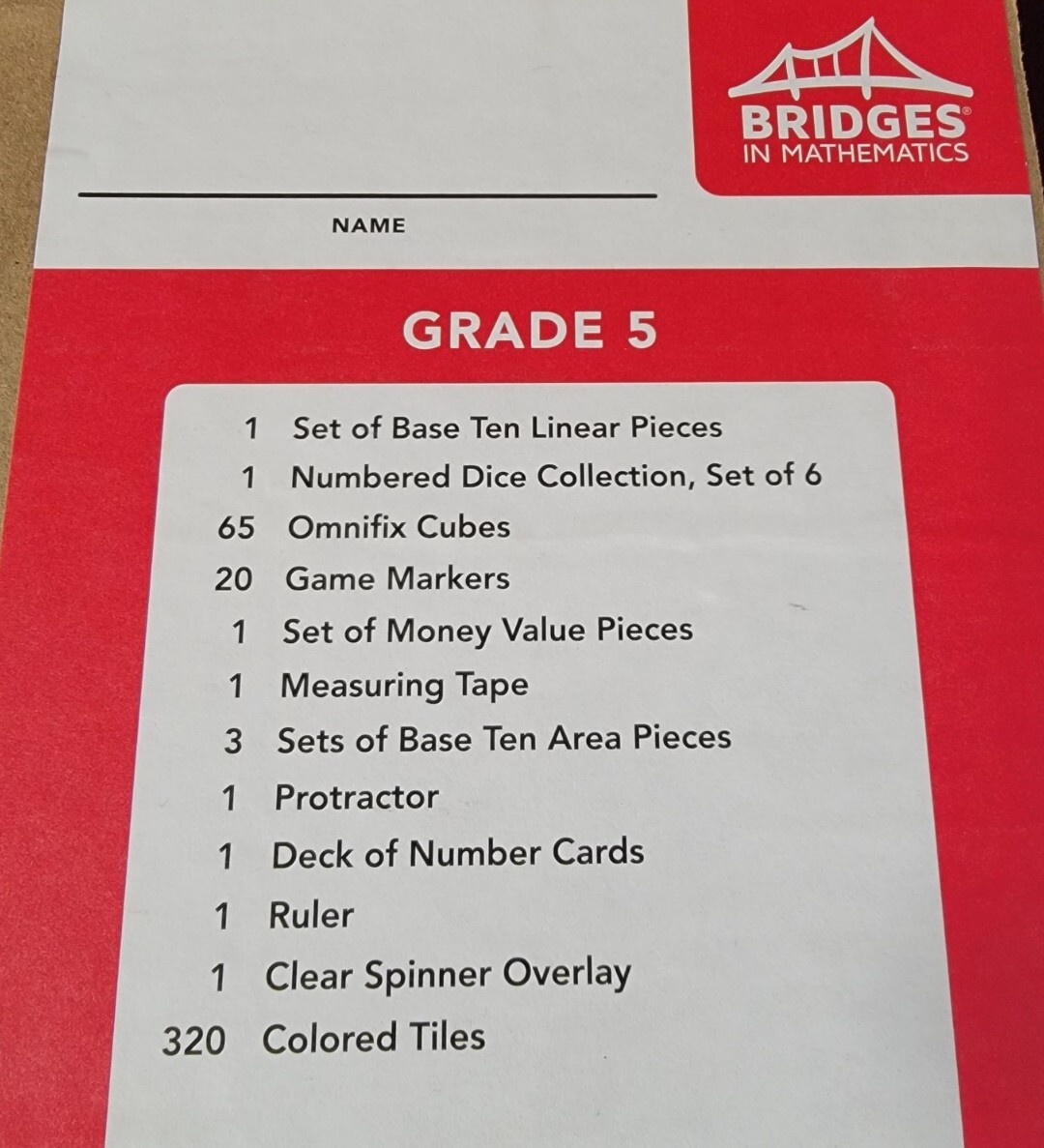 Bridges In Mathematics 5th Grade Student Learning Kit Math Manipulatives