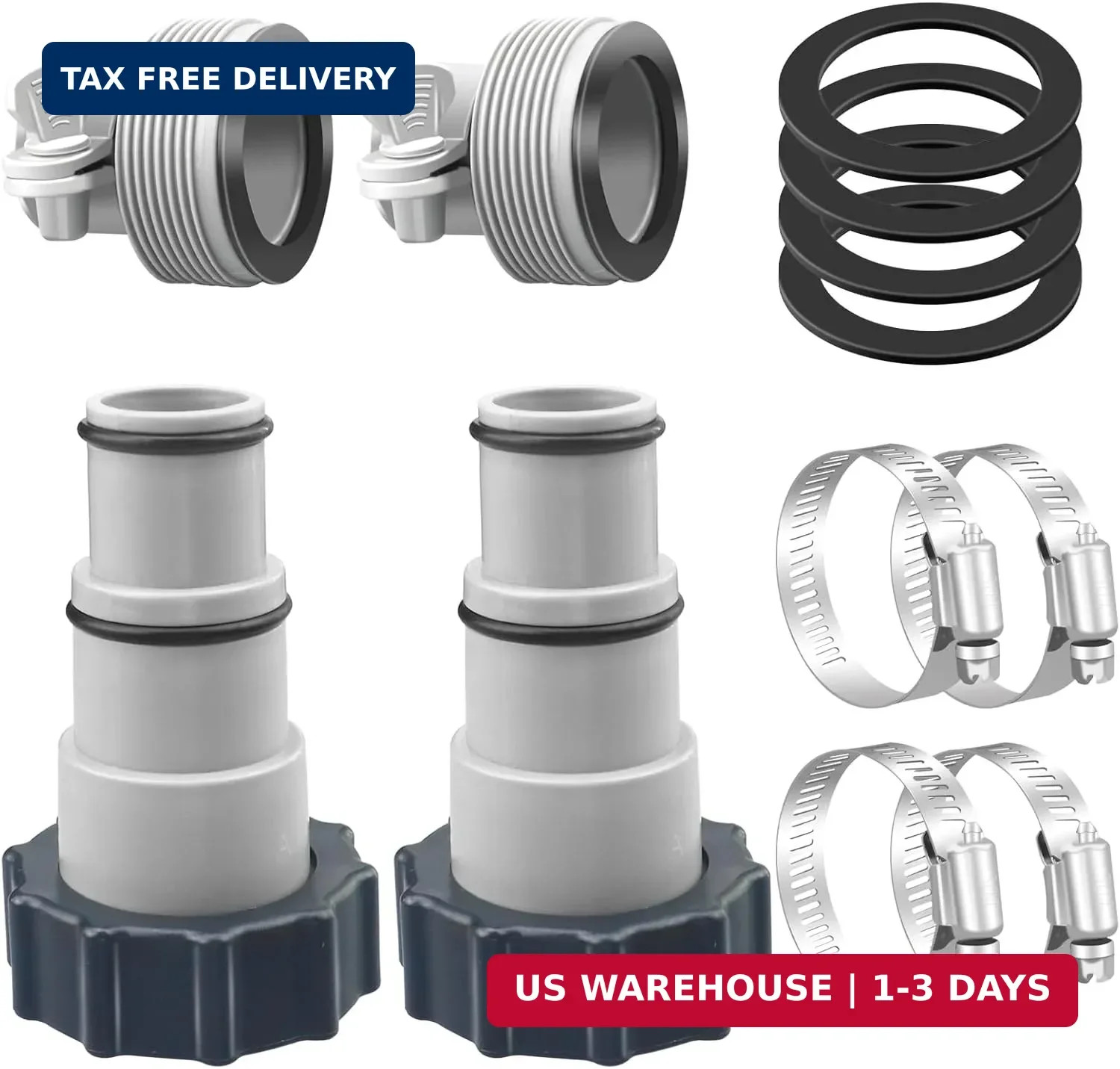 4 Pack Pool Hose Adapter, 1.5" to 1.25" Pool Hose Connector with Clamp and Washe