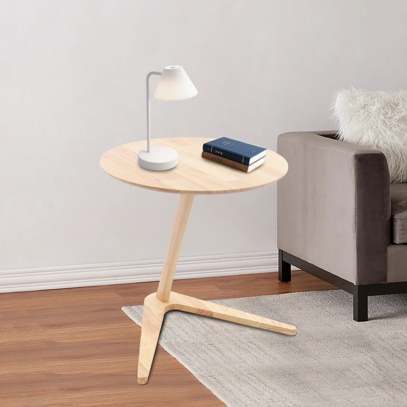 Round Tabletop Side Table, Sofa Tables Slide Under Couch for Living Room