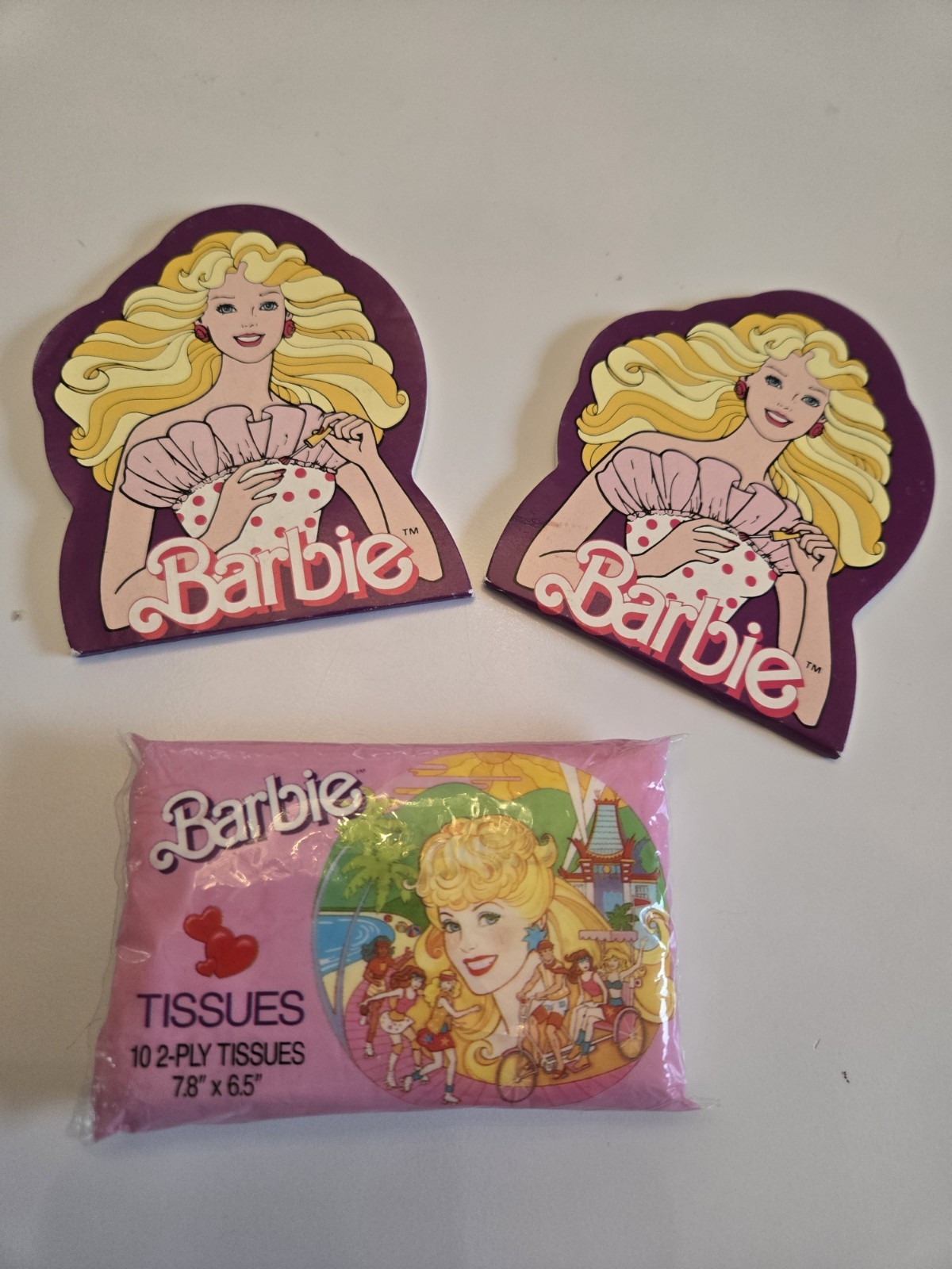 Lot Of 3 Barbie Party Favor Items, 2 Memo Pads And 1 Brand New Barbie Tissues