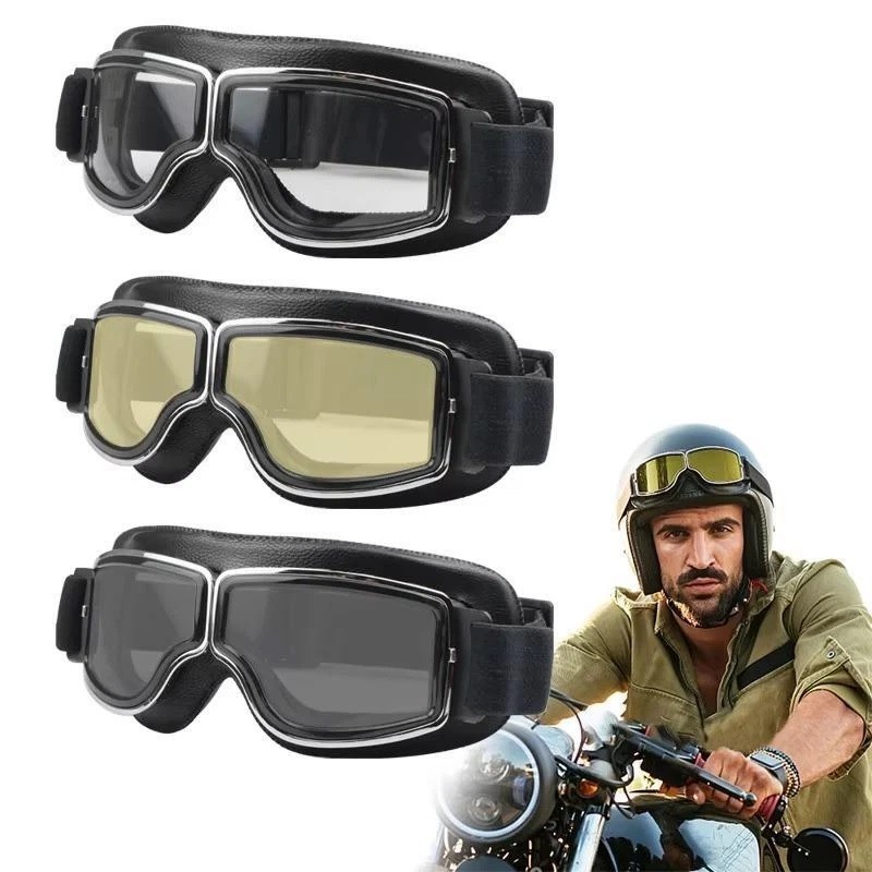 New Motorcycle Goggles Fit Over Glasses for Men Vintage Leather Riding Glasses🏍