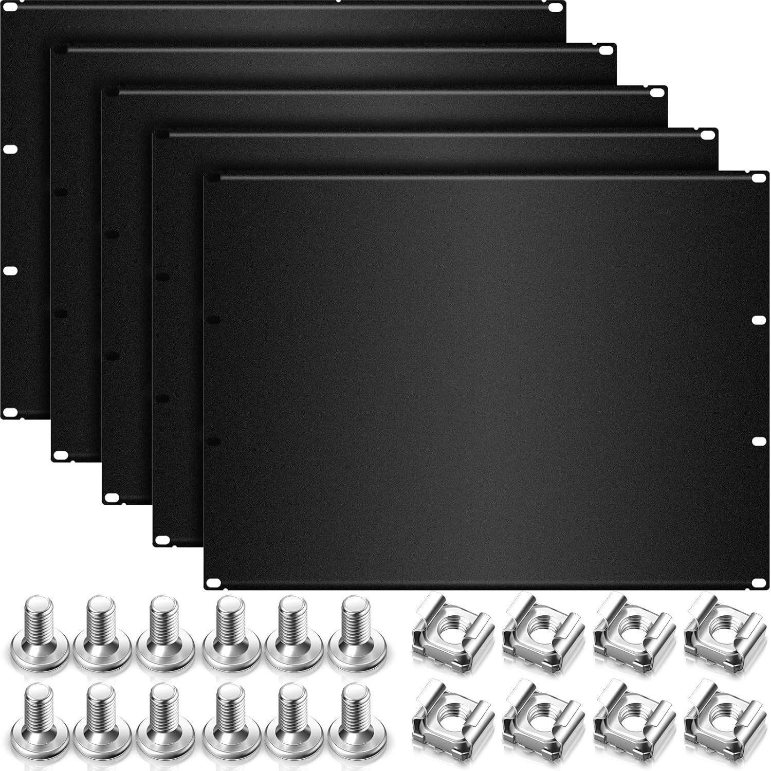5 Pack 8U Blank Rack Mount Panels - Black Metal Filler for 19" Server Racks