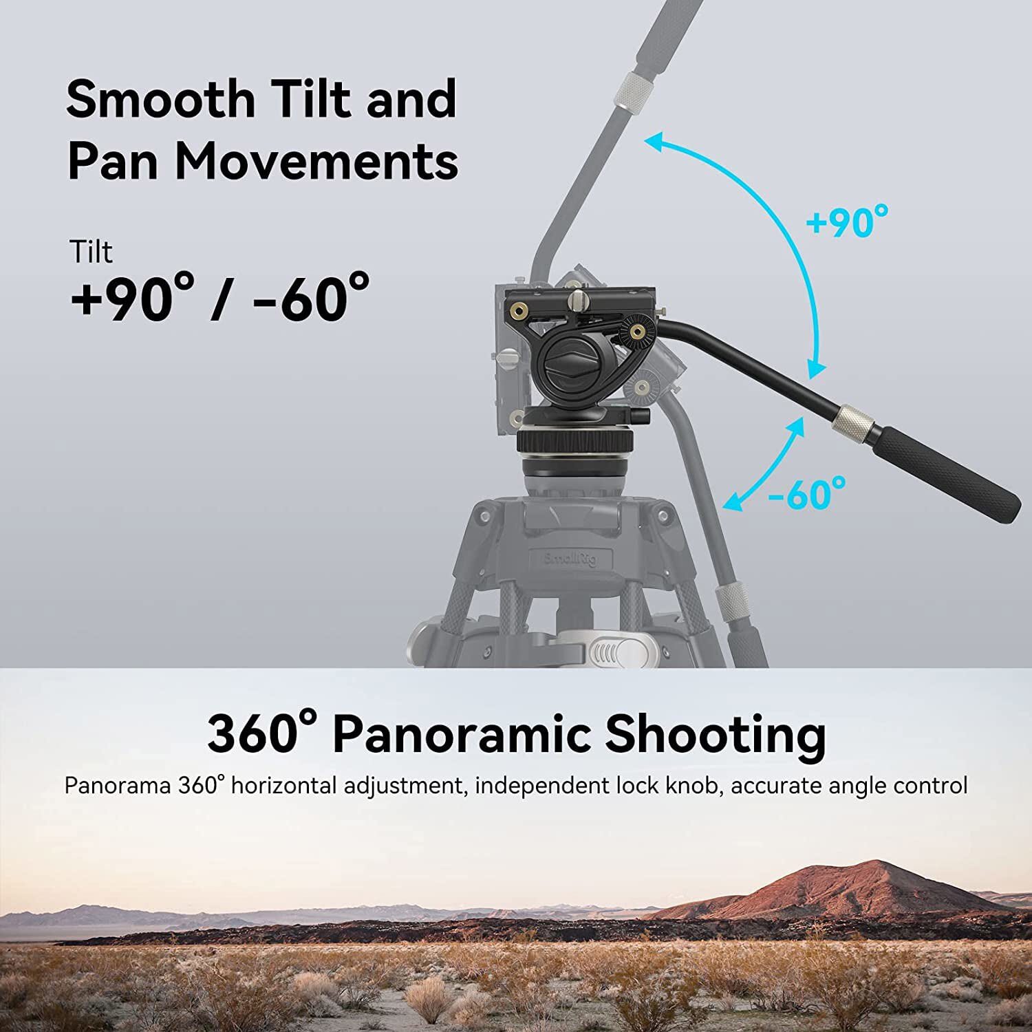 SmallRig DH10 Heavy Duty Tripod Fluid Video Head w/ Flat Base &Adjustable Handle