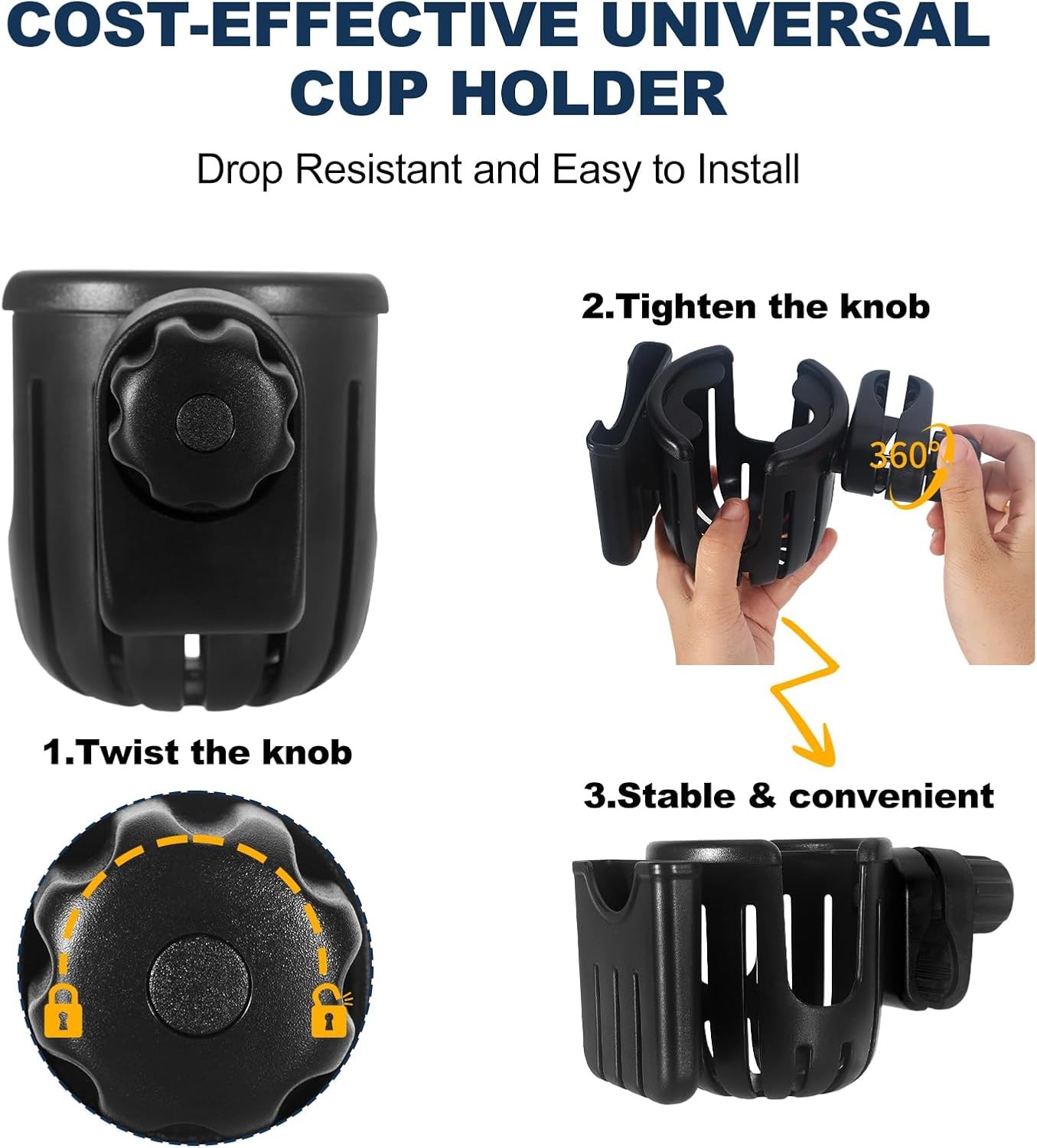 Golf Push Cart Cup Holder and Phone Holder Compatible with Caddytek,Adjustable 3