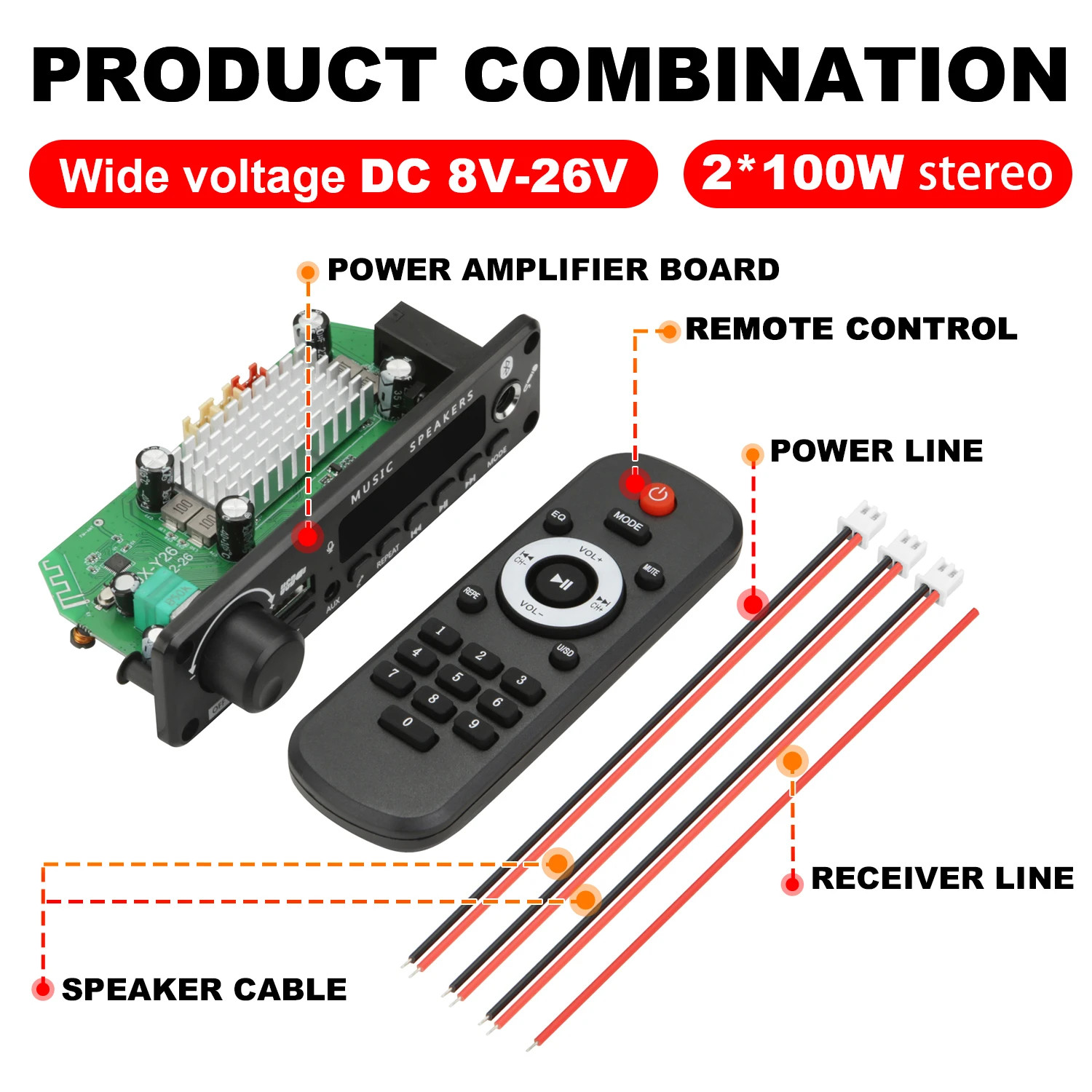 200W Bluetooth Amplifier DIY MP3 WAV Decoder Board - Wireless 12V Power