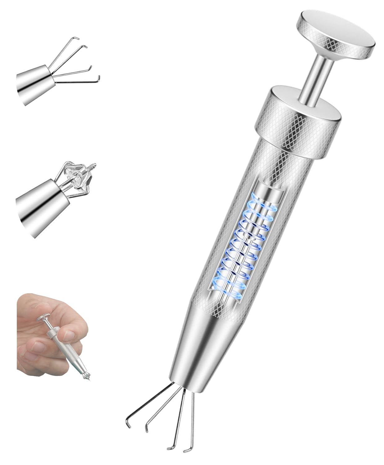 Upgraded Anti-Slip Piercing Ball Grabber Tool with Ergonomic 6.5cm, Silver