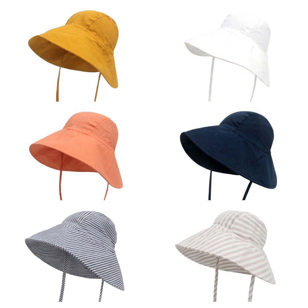 Boy Girl Cotton Wide Brim Bucket Sun Protection Hat Summer Beach Travel Cap