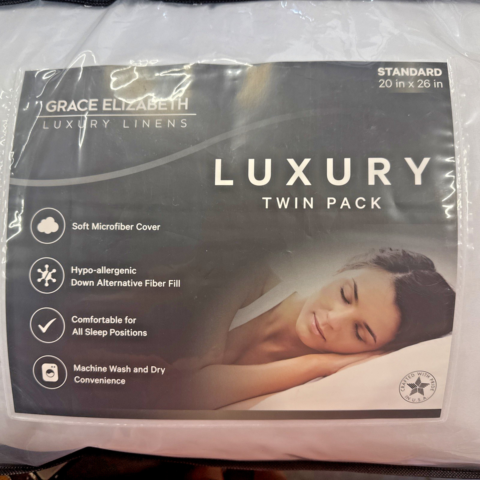 pair of Grace Elizabeth Standard 20x26 Luxury Bed Pillows Hypoallergenic