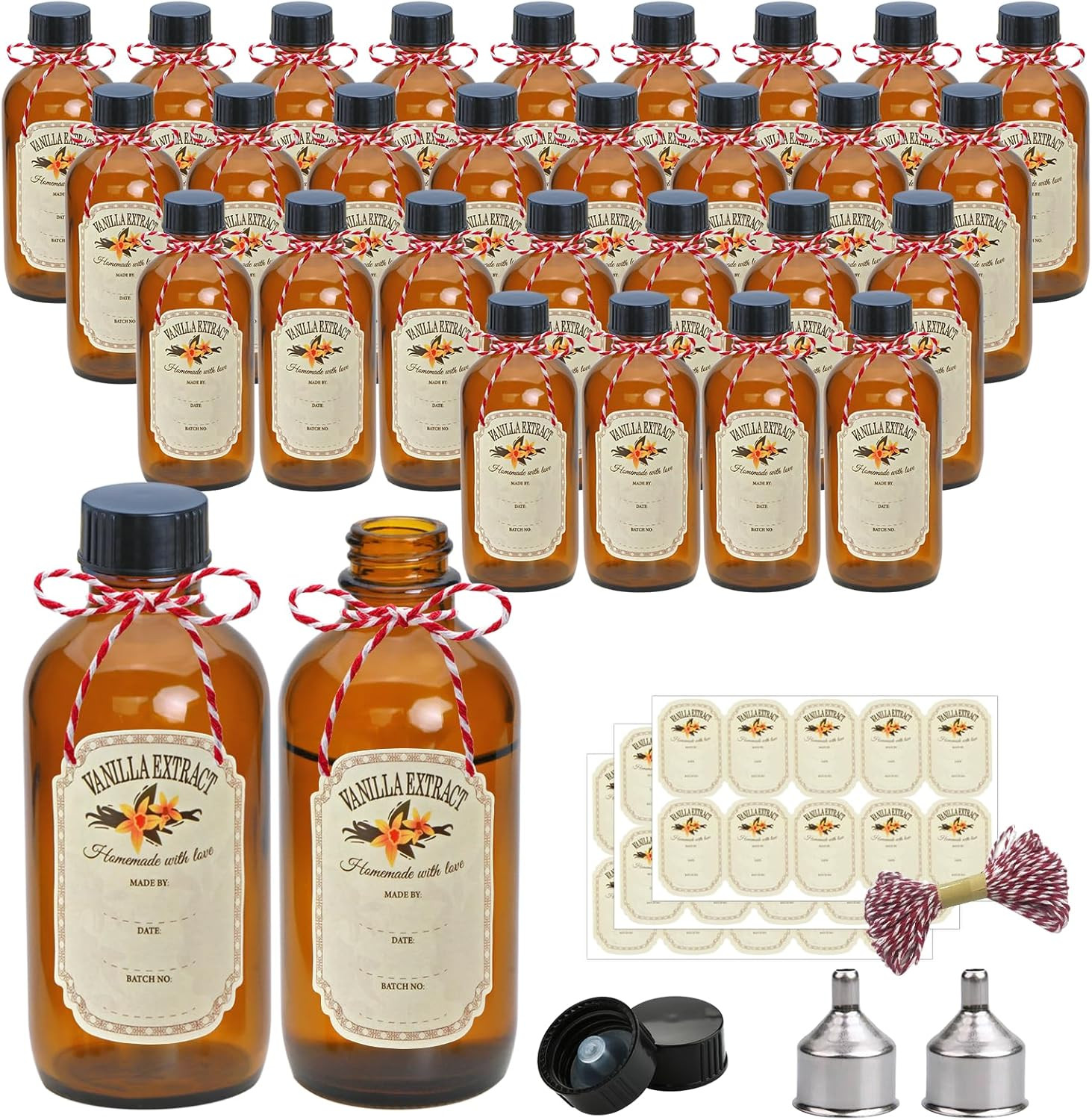 4 Oz Amber Glass Bottles - Small Glass Jars with Black Lids Empty Boston Bottle,
