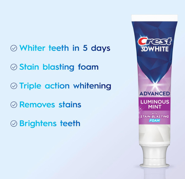 Crest 3D White Advanced, Teeth Whitening Toothpaste for Adults, 3.7 oz, 4 Pack,