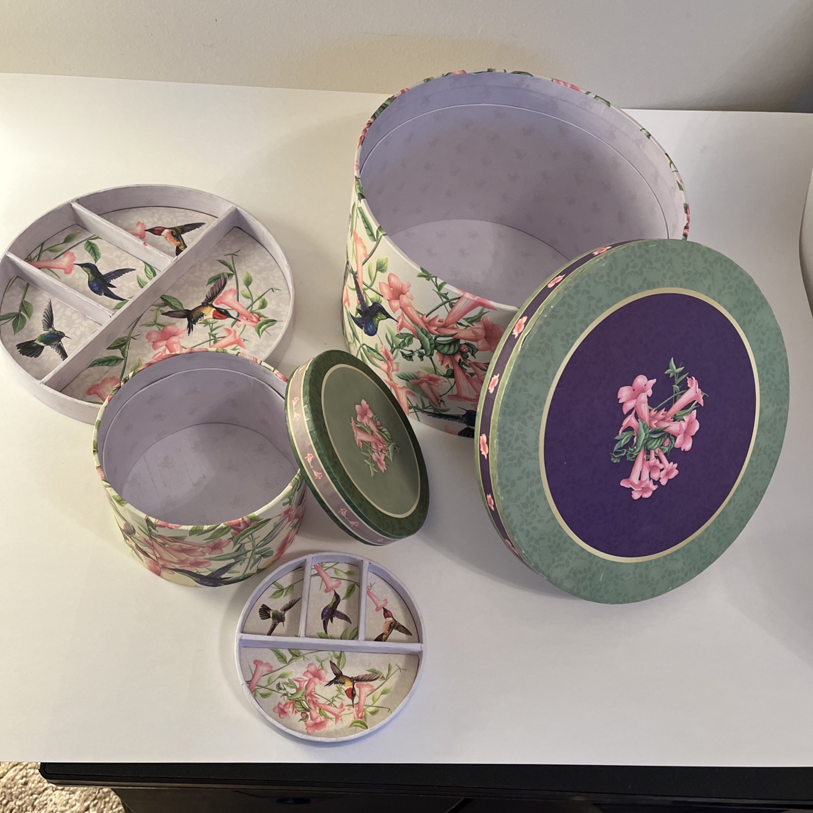 Vintage Revelations Humming Birds Collection Boxes 2-Set w/Inside Trays & Lids!!