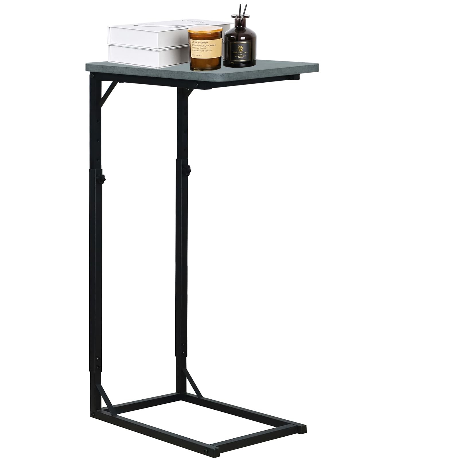 CShaped End Table Couch Adjustable Sofa Side TV Tray Rustic Gray Metal