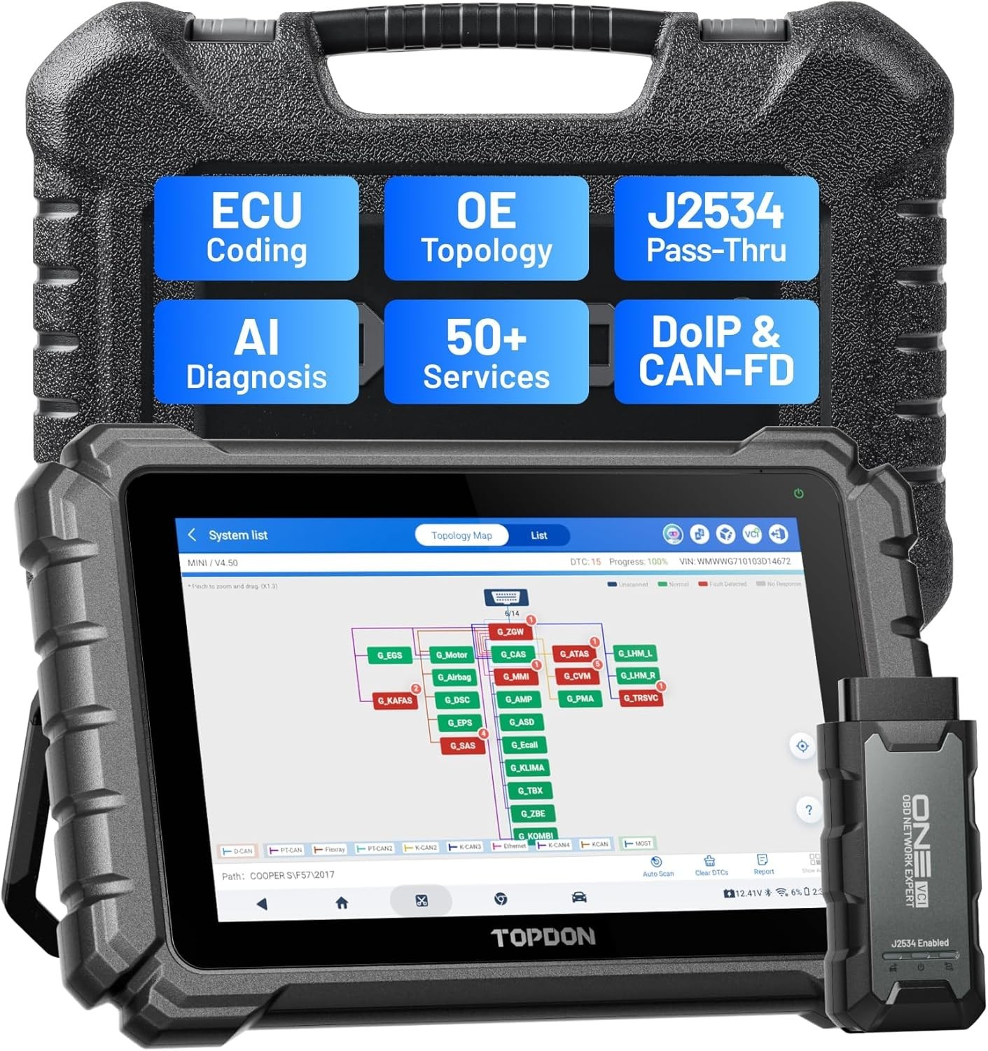 TOPDON ONE 10.1" Bidirectional Car Diagnostic Tool, J2534 Pass-Thru, ECU Coding