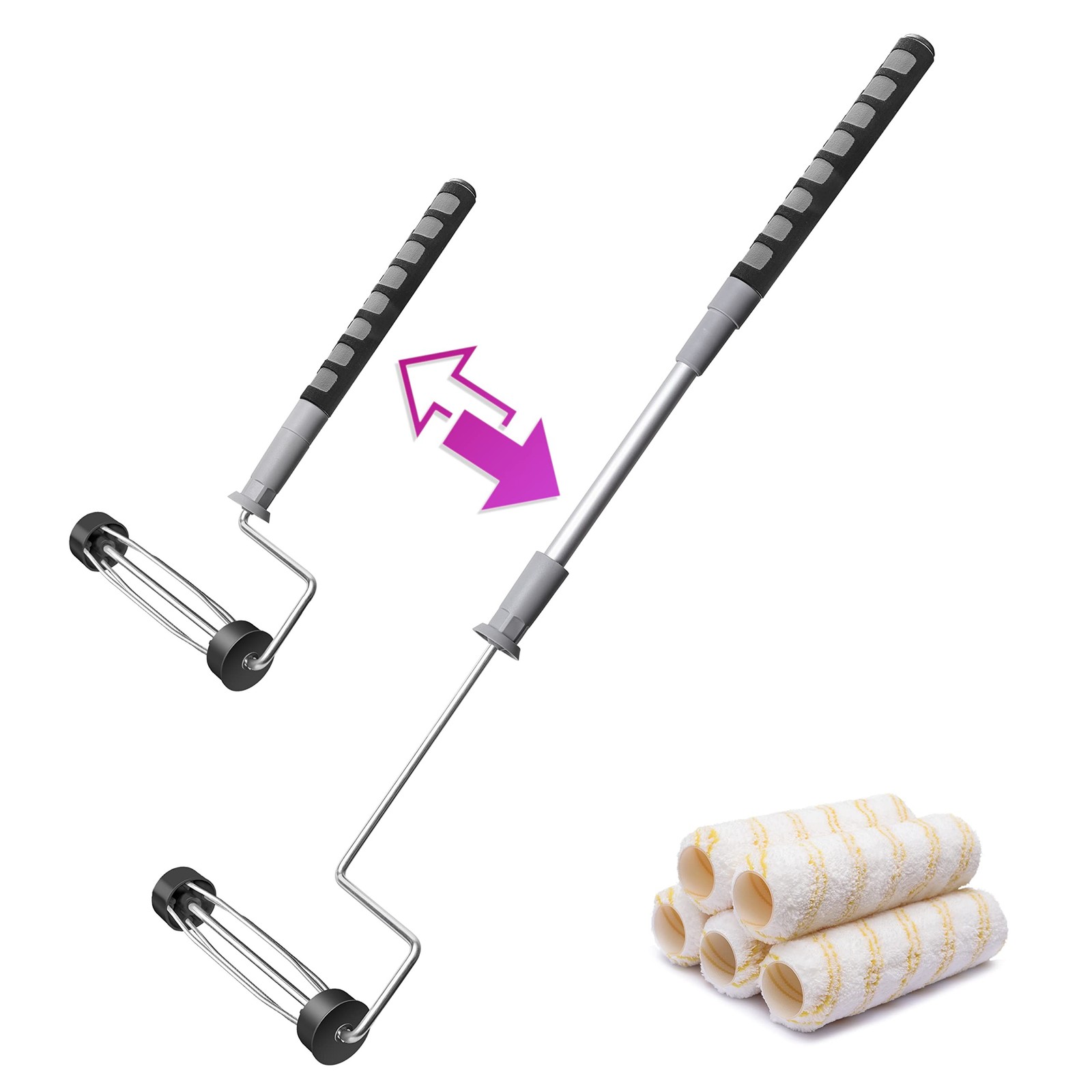 6pcs House Paint Roller Kit, 9 inch Extendable Roller Frame with 5 Microfiber...