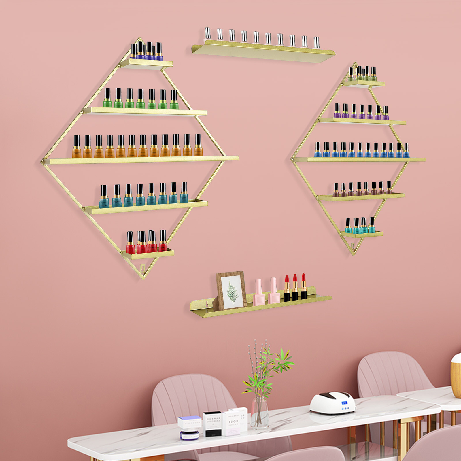 Rhombus Nail Polish Racks, Wall-mounted Nail Polish Racks, 5-tier Display Racks