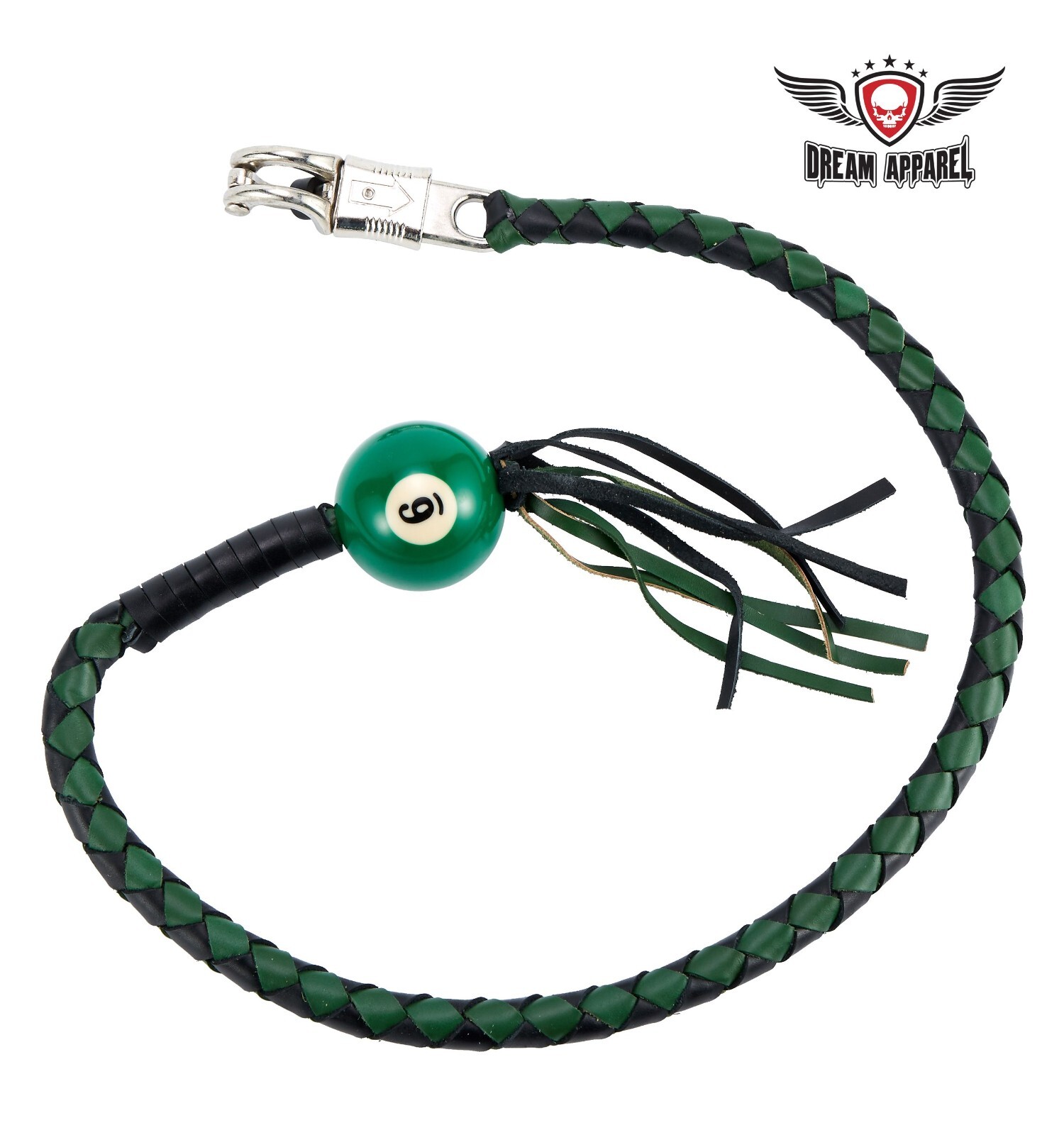 Premium42 Inches Black/Green Hand-Braided Biker Get Back Whip 6 Pool Ball