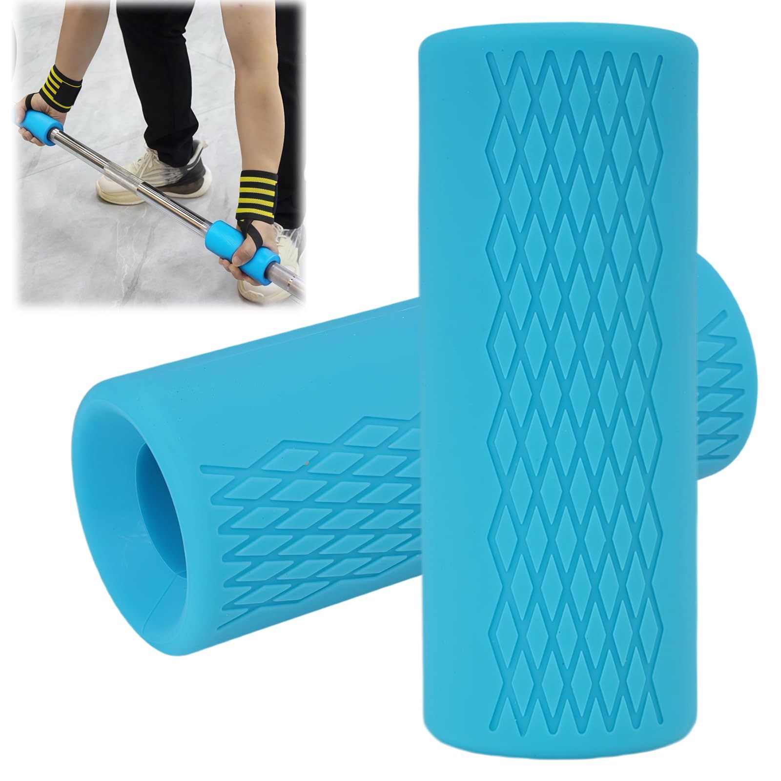 2 Pcs Dumbbell Bar Grips, 4" Non-Slip Rubber 7.48 inches x 6.89 inches, Blue