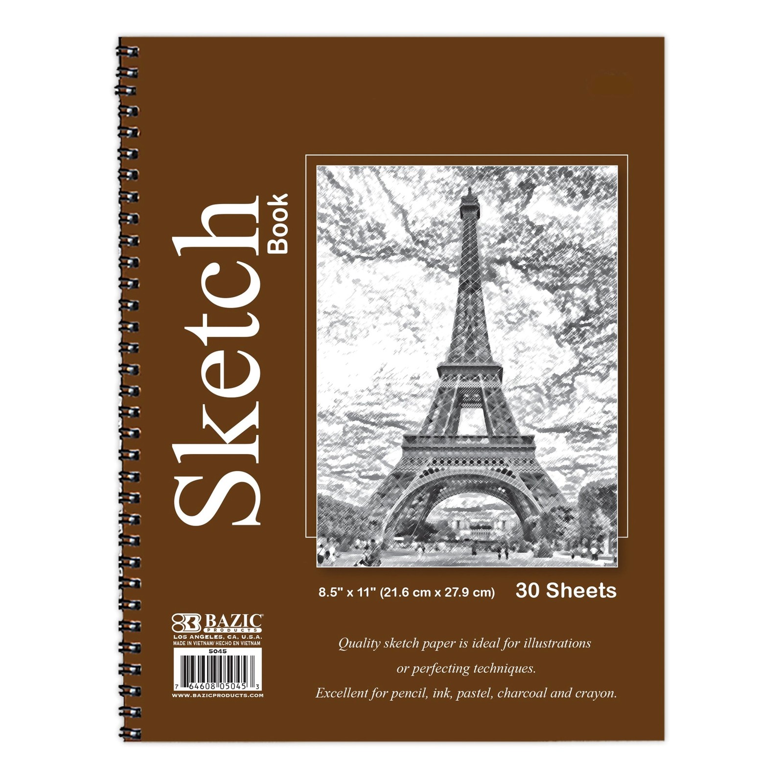 BAZIC 30 Ct. 8.5" X 11" Side Bound Spiral Sketch Book (1-PACK)
