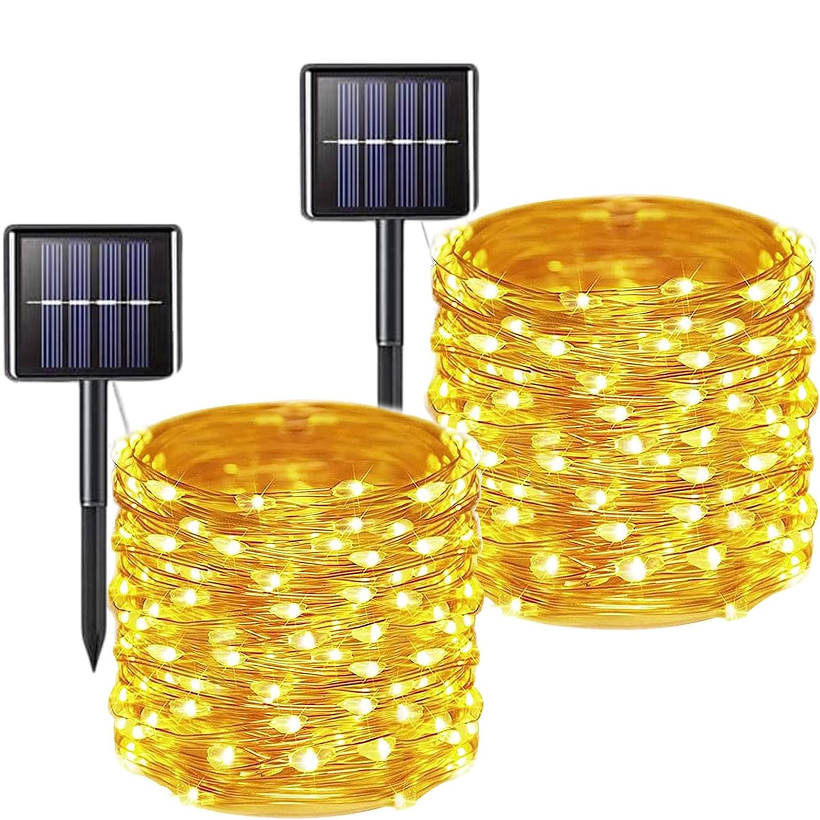 DAYLIGHTIR 2 Pack Total 200 LED 66FT Solar Powered Copper Wire String Lights ...