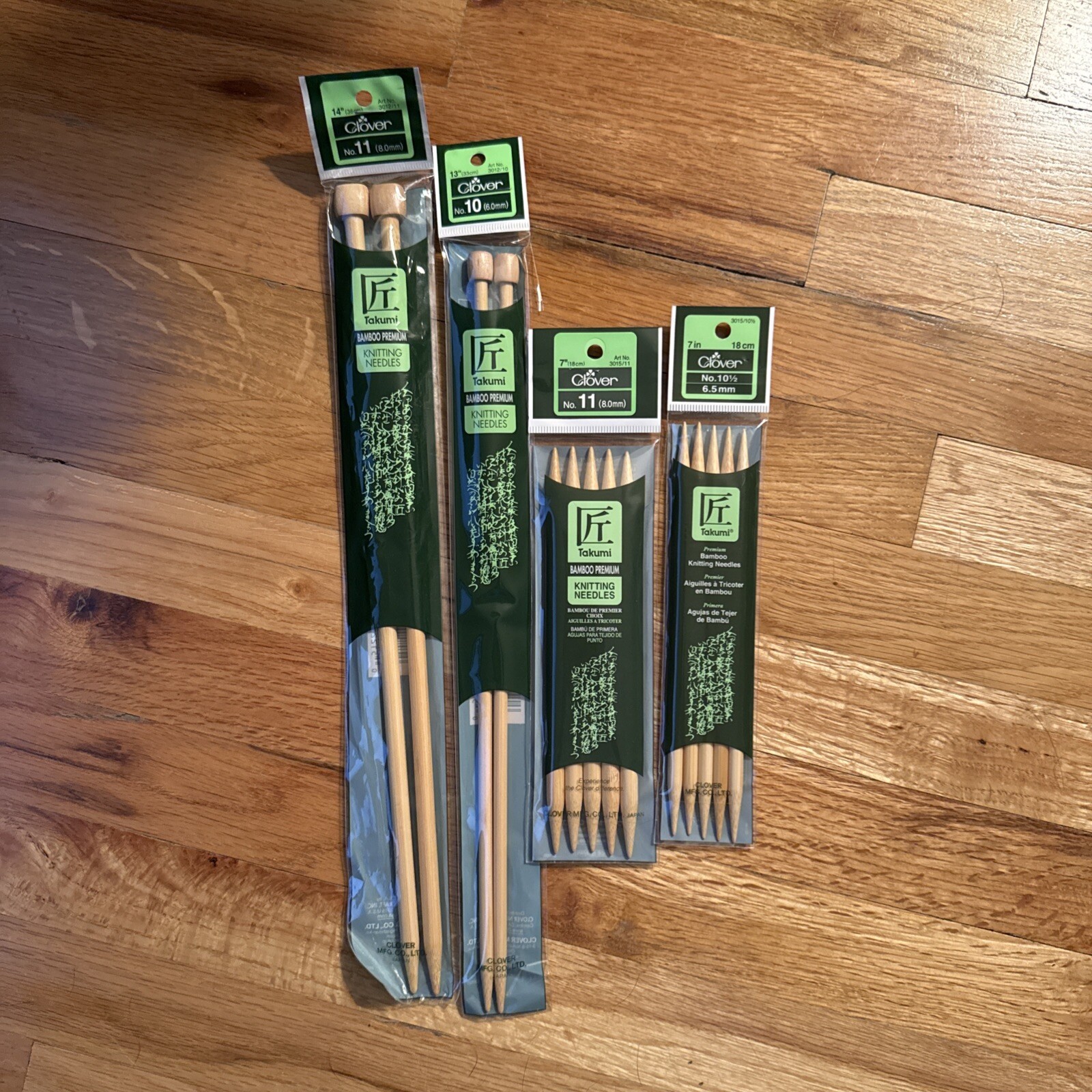 Lot Of 4 Clover Takumi Bamboo Knitting Needles 14”~8mm,13”~6mm,7”~8mm,7”~6.5mm