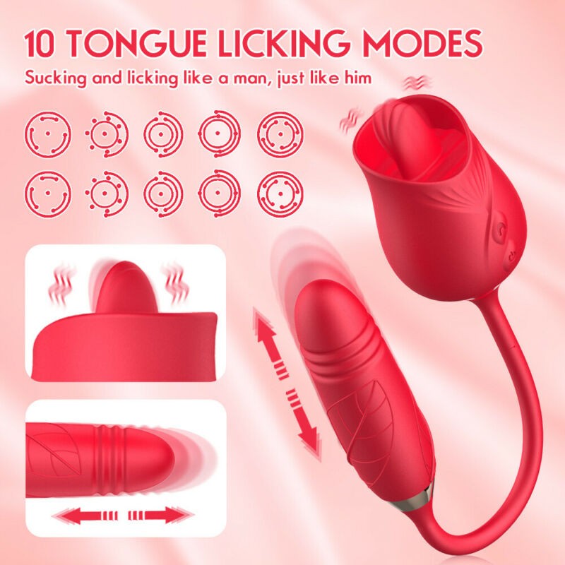 Clitoris Tongue Licking Vibrator G-Spot Telescopic Dildo Rose Sex Toys for Women