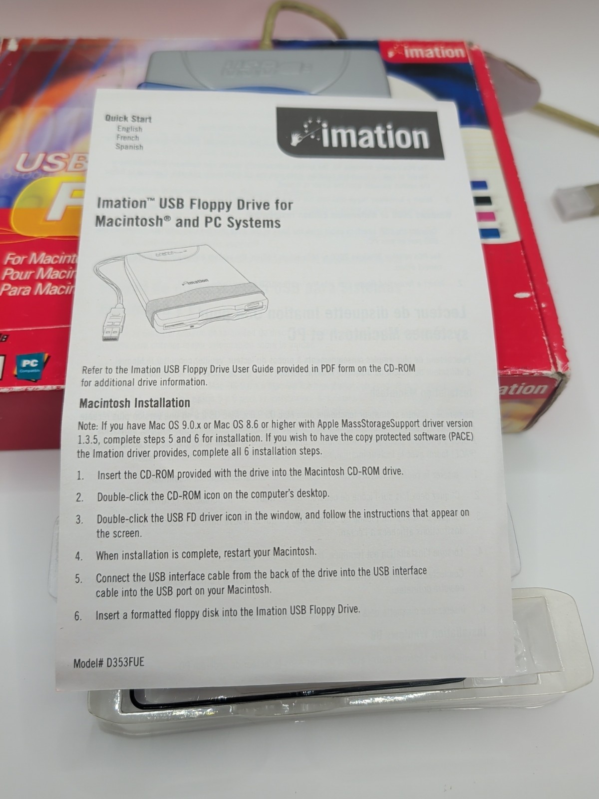 Imation USB Floppy Drive D353FUE For Macintosh & PC Systems - Tested as Working