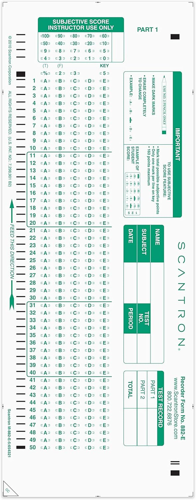 Official  Brand 882-E Answer Sheet (50 Pack)