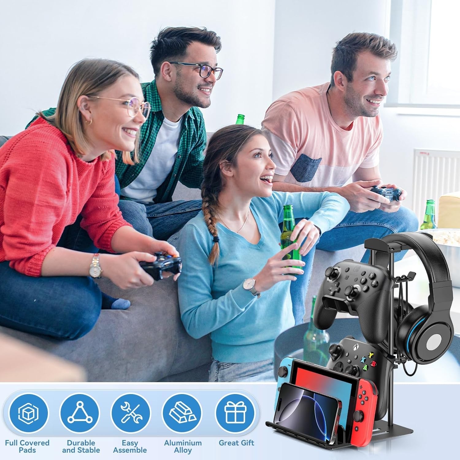 Headphone Stand, Controller Holder & Headset Holder for Desk, Earphone Stand ...