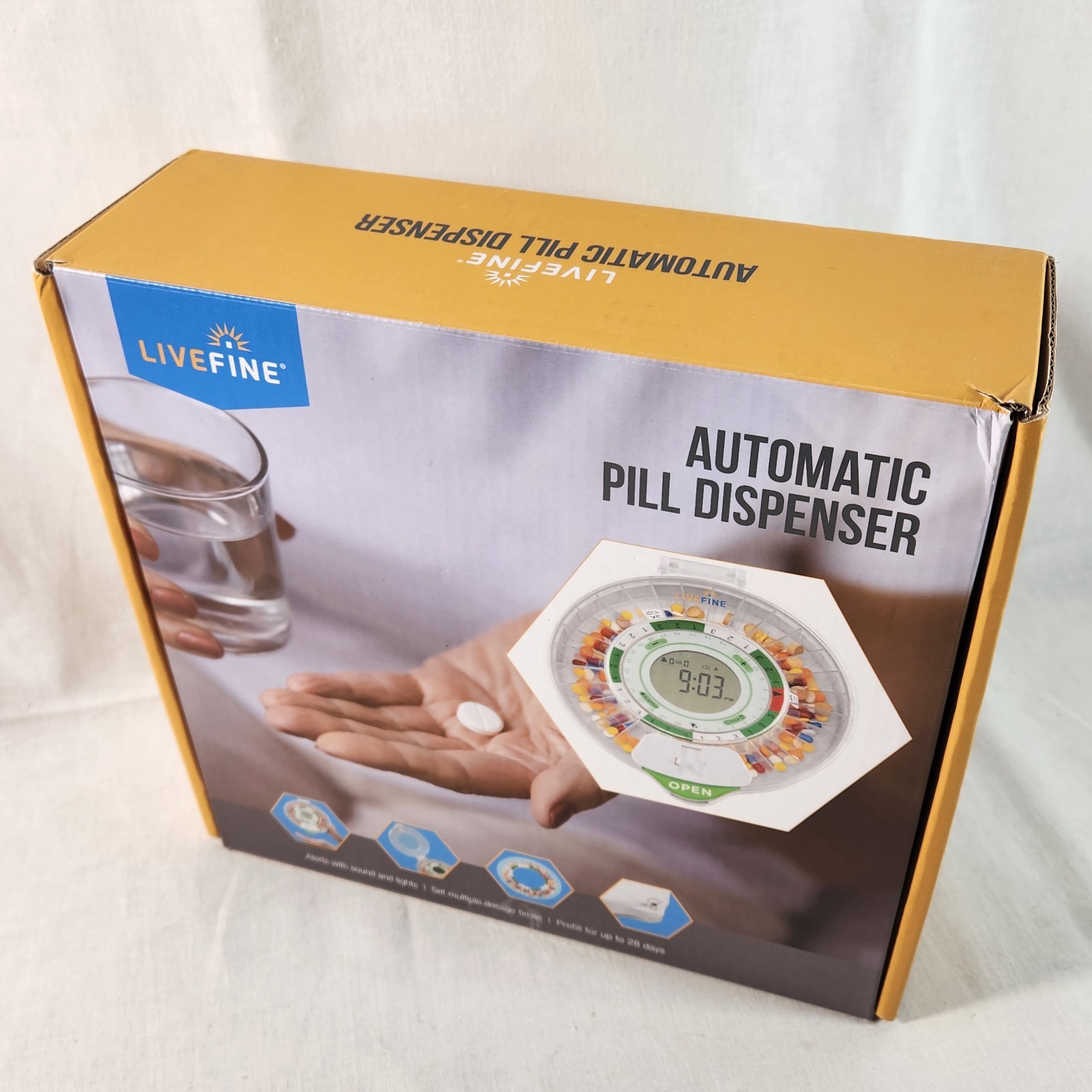 LiveFine 28 Day Automatic Pill Dispenser Lockable Cover Alarm Complete EUC VIDEO