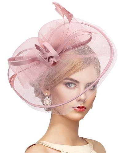 Bow Derby Hats for Women 2025 - Kentucky Tea Party Hat with Hairpin Nude Pink