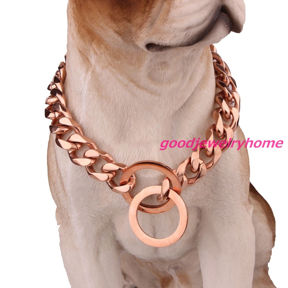 New 24" 15mm Stainless Steel Strong Rose Gold Curb Dog Pet Chain Collar Necklace