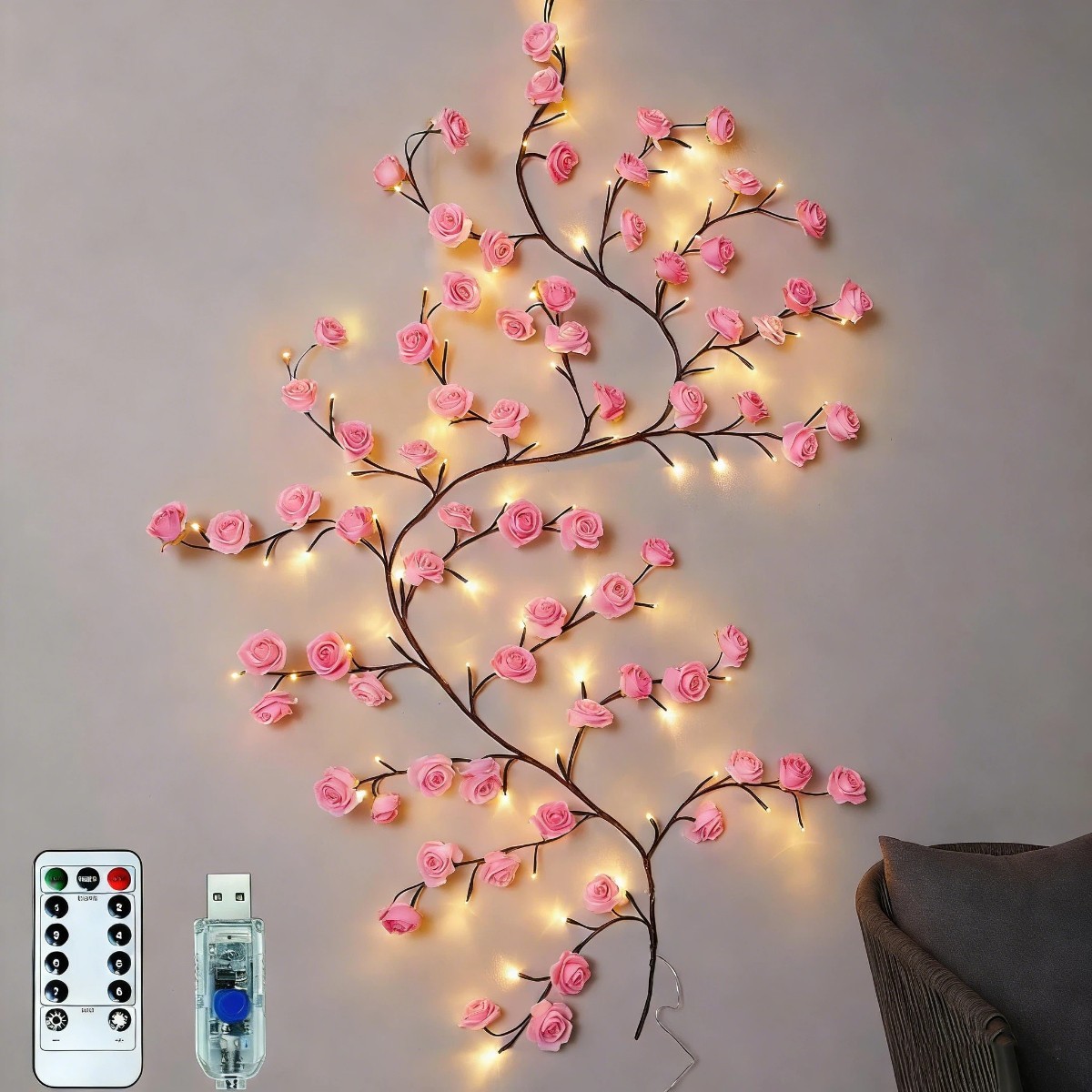 Enchanted Willow Vine Lights for Wall: 96 Led Twinkling Tree Branch Rose Light
