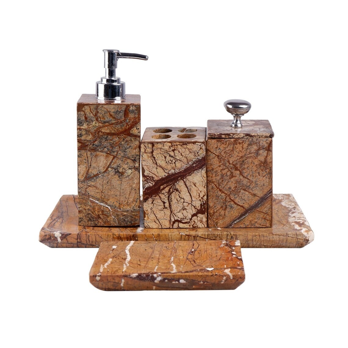 Bathroom Accessories Set of Marble, Soap Dispenser Set with Marble Tray Gifts