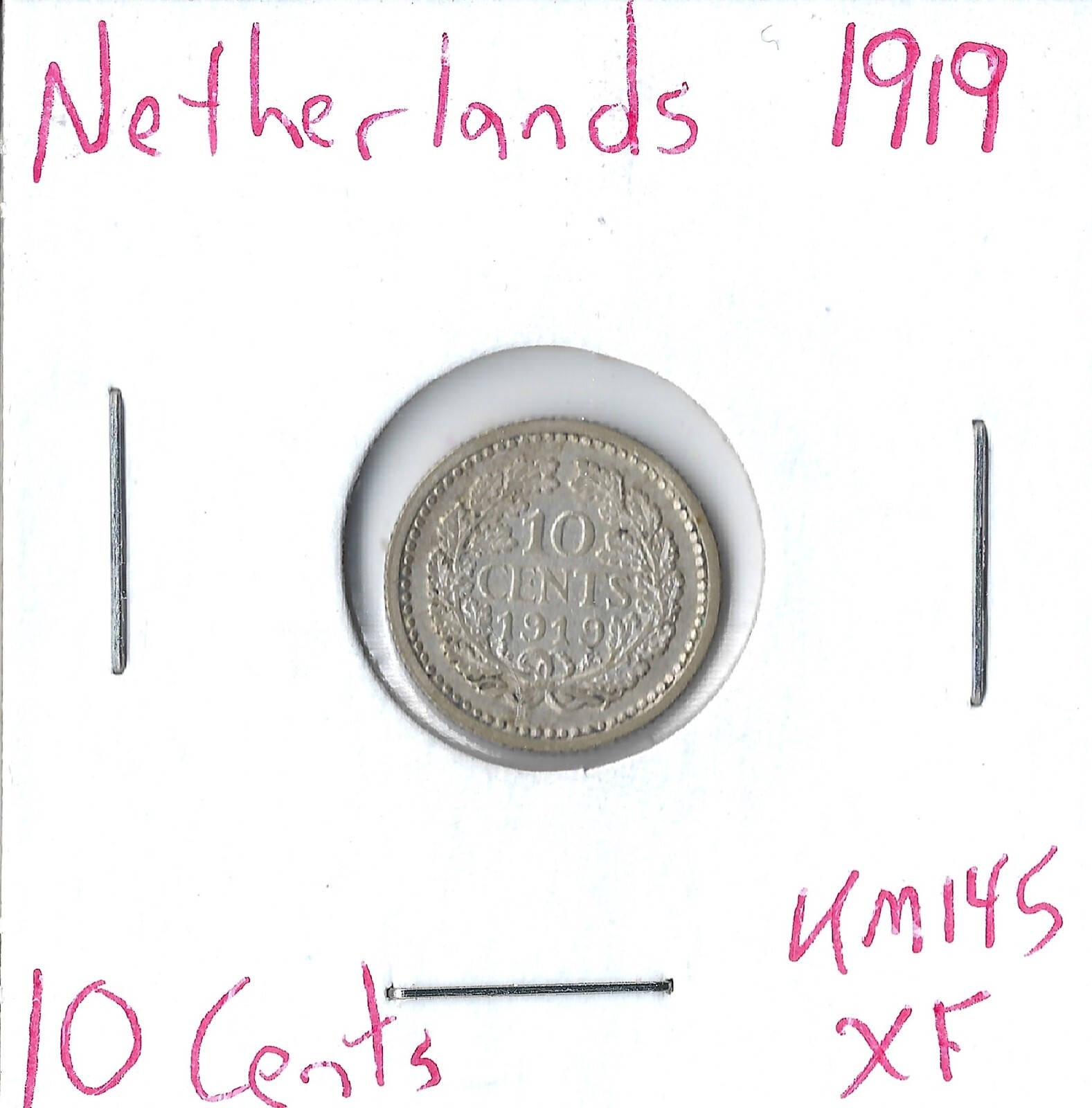 Coin Netherlands 10 Cents 1919 KM145, silver