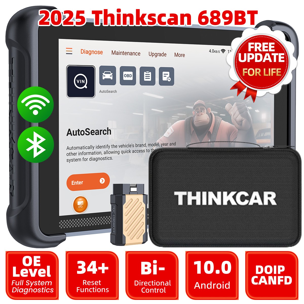 2026 ThinkScan 689BT OBD2 Scanner Diagnostic Tool E.CU Coding All System Scanner