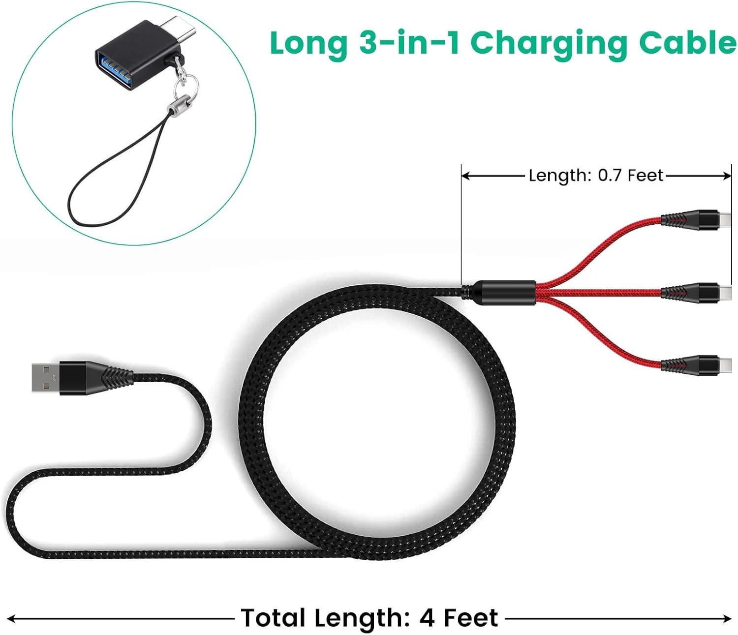 Versatile DJI Drone Charger - 3A USB-C Fast Charging Cable for Multiple Devices