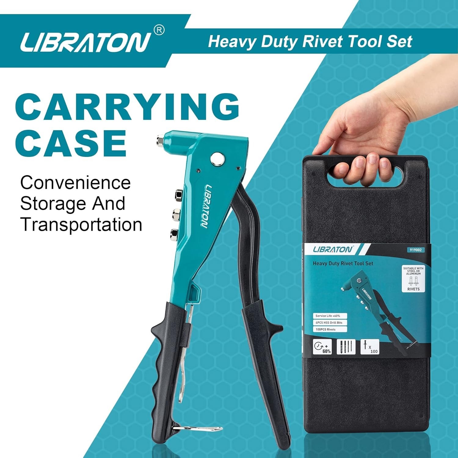 Compact Rivet Gun with Interchangeable Heads