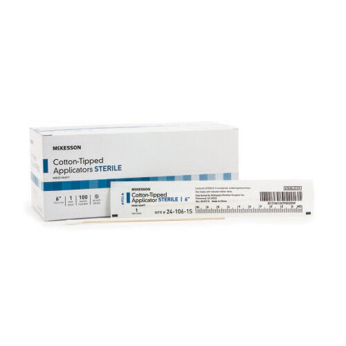 McKesson Swabstick, Cotton Tip, Wood Shaft, 6 Inch, Sterile, Case of 1000
