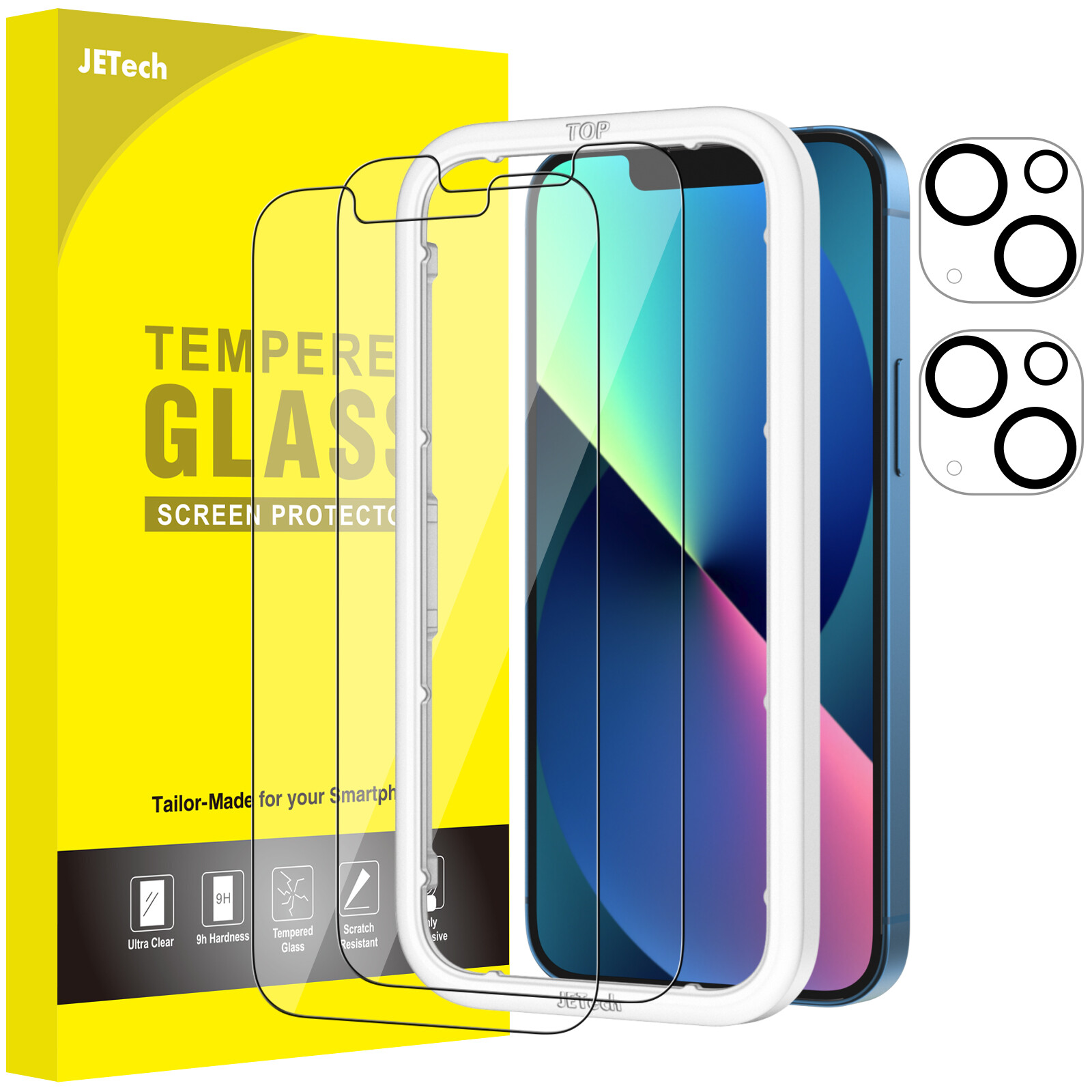 Screen Protector for iPhone 13 mini with Camera Lens Protector, 2-Pack Each