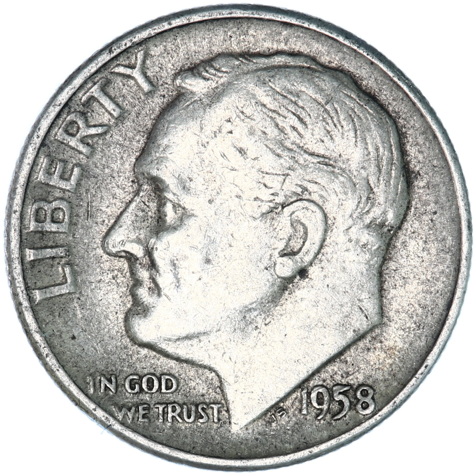 1958 (P) Roosevelt Dime 90% Silver Very Fine VF