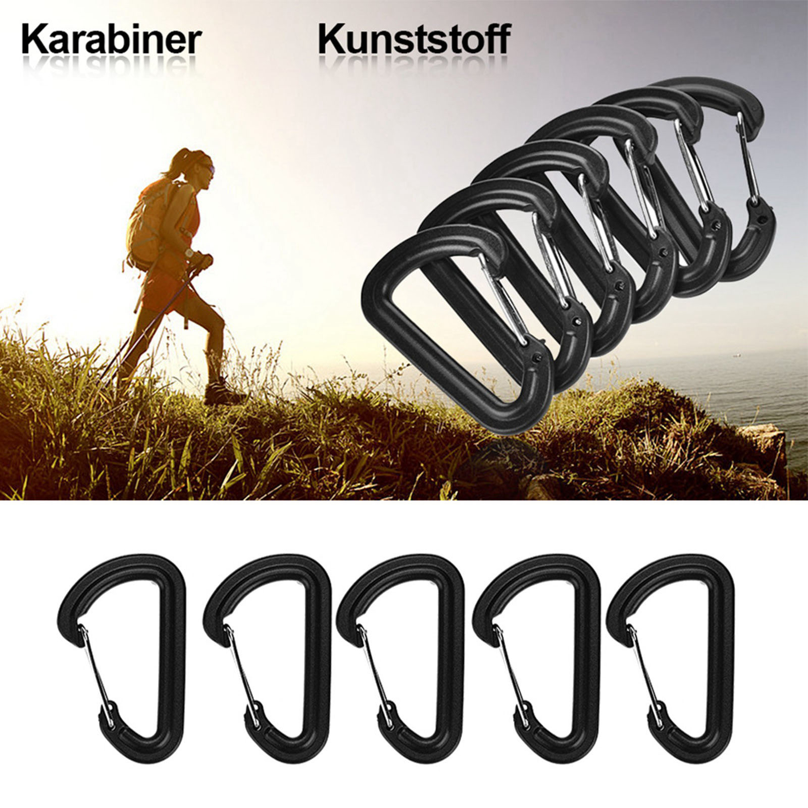 20Pcs Plastic Carabiner Climbing Hiking Locking Buckle Key Ring Outdoor FA